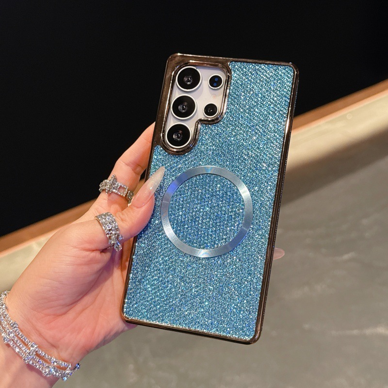 新品 适用GalaxyS25ultra手机壳电镀闪粉磁吸跨三星S24防摔保护套|undefined