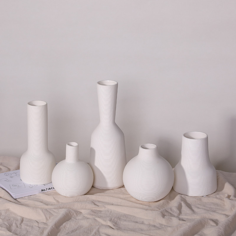 INS estilo blanco nórdico de cerámica florero decoración sala de estar arreglo floral flor seca flor artificial flor creativa decoración de escritorio