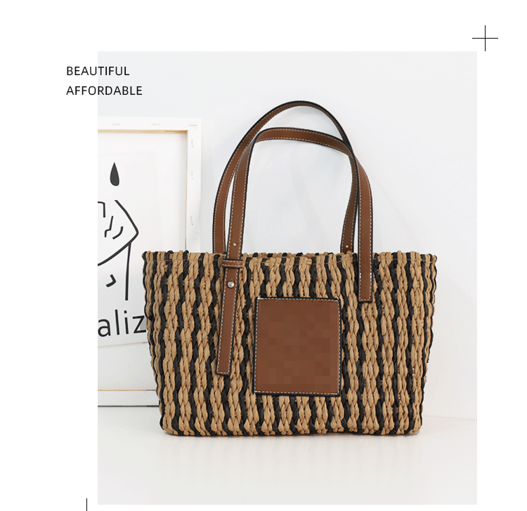 Women's Medium Straw Stripe Fashion Weave Square String Handbag display picture 1