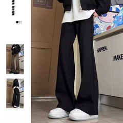 美式高街cleanfit廓形西裤黑色休闲裤男女直筒微喇vibe百搭长裤子