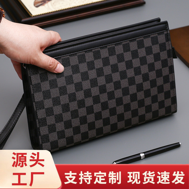 Handbags for Men, Fashionable Brands, Men's Clutch Bags, Large-Capacity Casual Business Clutch Bags, Plaid Luxury Bags for Men
