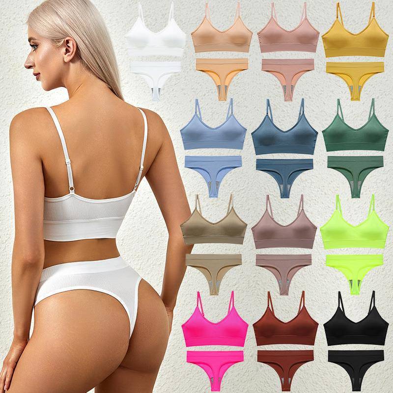 Foreign Trade Cross-border French Triangle Cup Beautiful Back Underwear T-pants suit Thin Adjustable Shoulder Strap Bra Panties