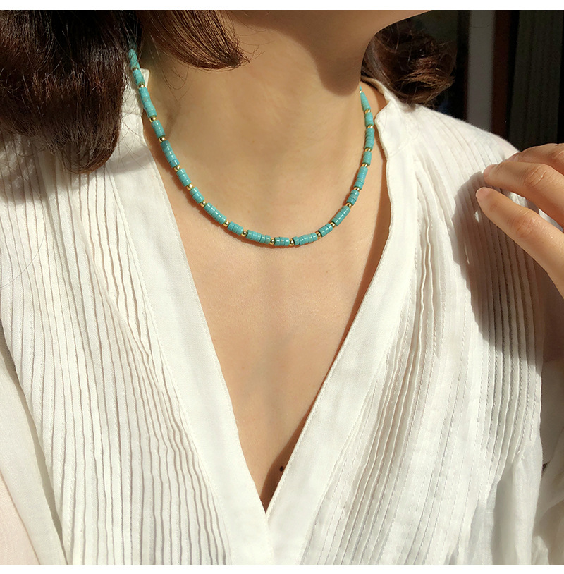 Rétro Pierres Précieuses À La Main Turquoise Collier Clavicule Chaîne display picture 1