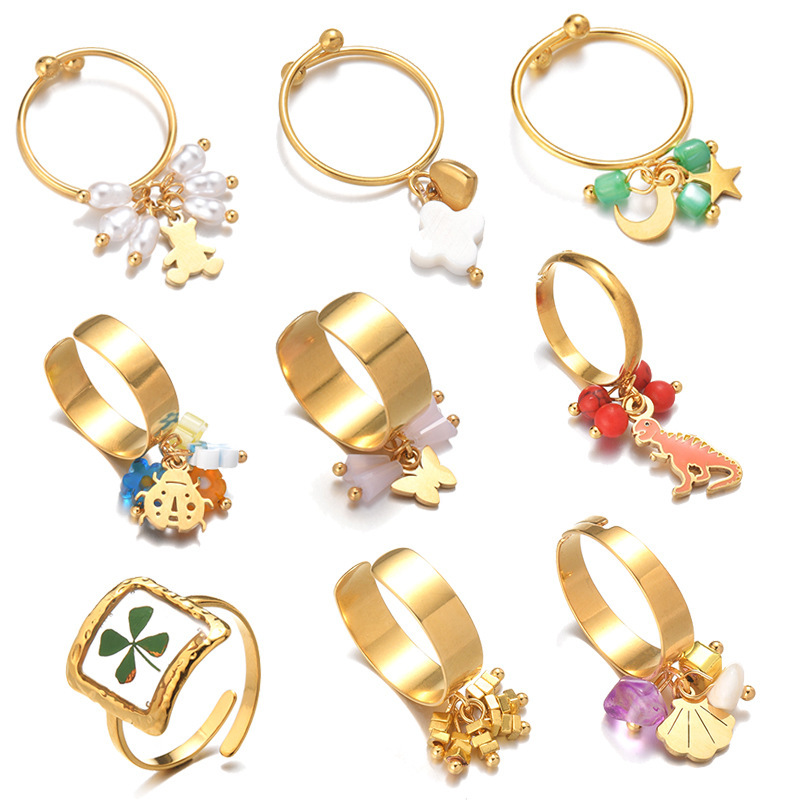 Europe and the United States cross-border INS style personality Joker 18k gold stainless steel irregular opening bead ring jewelry wholesale Europe and the United States cross-border INS style personality Joker 18k gold stainless steel irregular opening bead ring jewelry wholesale