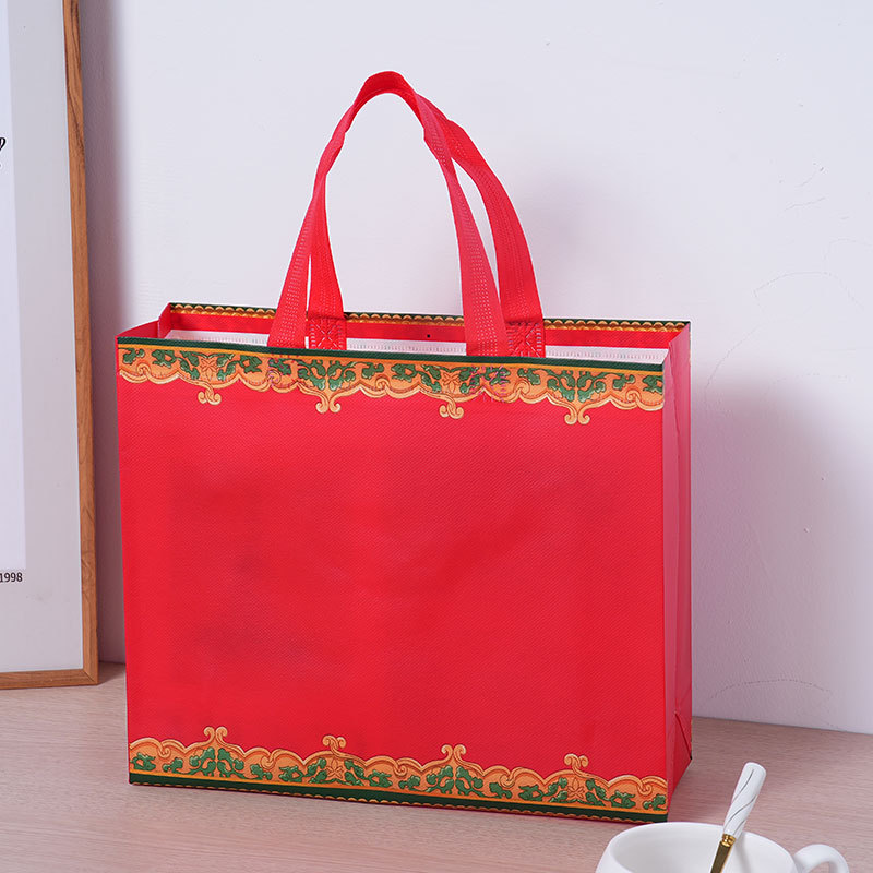 China película roja engrosada no tejida bolsa de boda regalo de compras tabaco y alcohol dulces de boda bolsa de regalo LOGO personalizado