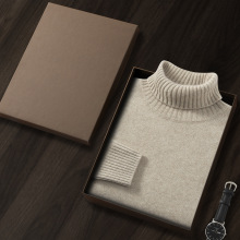 秋冬新款男士100%纯山羊绒衫高翻领加厚宽松商务休闲针织打底毛衣