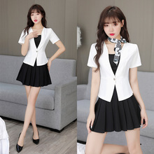 足浴技师工服洗浴酒吧服务员套装8218-1--百褶裙3件套名媛职业