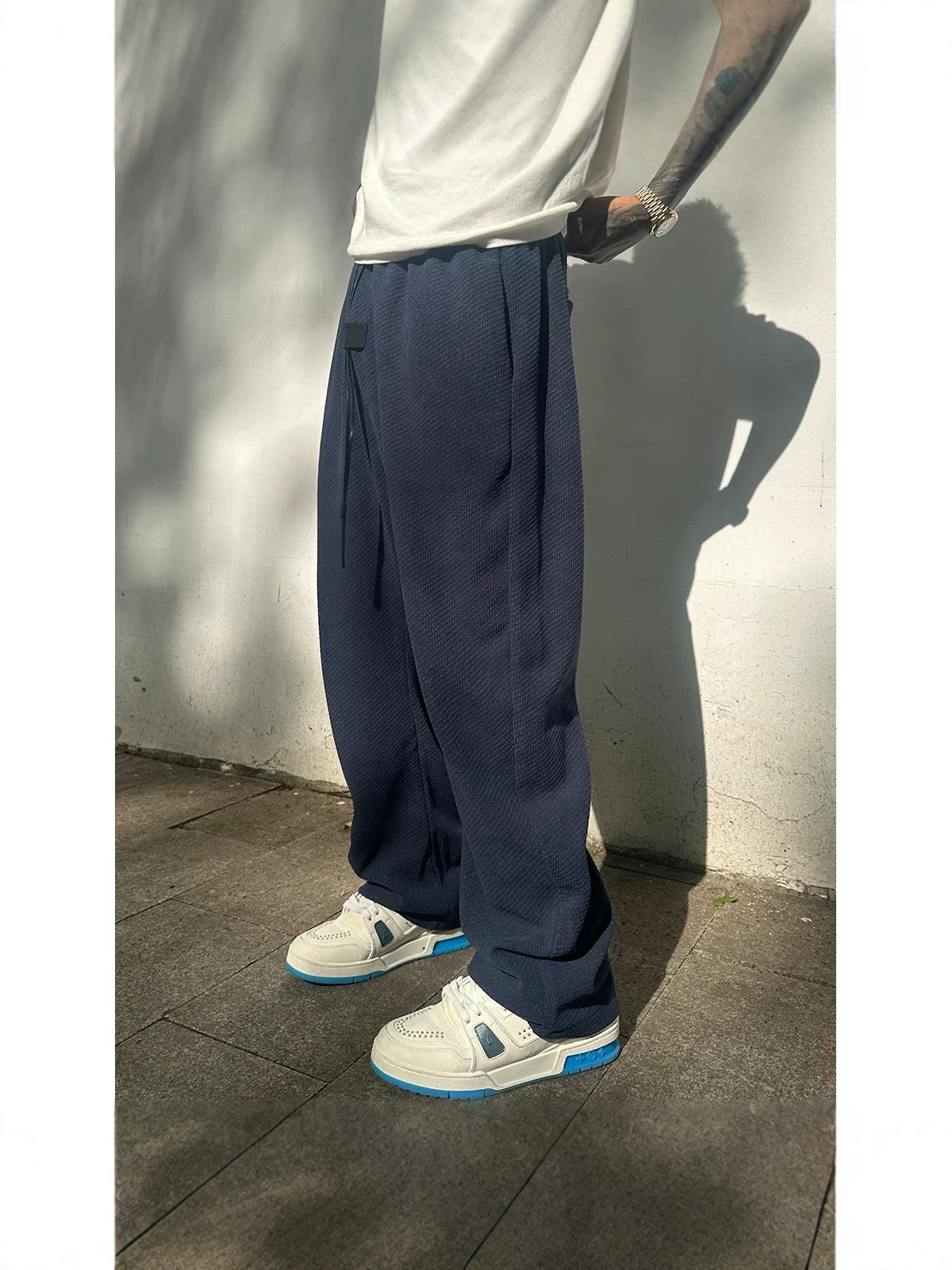 2026 Devil's Eye Deep Sea Blue Snake Scale Pattern Breathable Relaxed Casual Pants Sweat-Wicking Twill Summer New Loose Fit