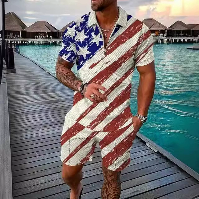 Мужская летняя повседневная одежда уличная мода 3D национальный флаг узор шорты с короткими рукавами из 2 частей спортивный набор