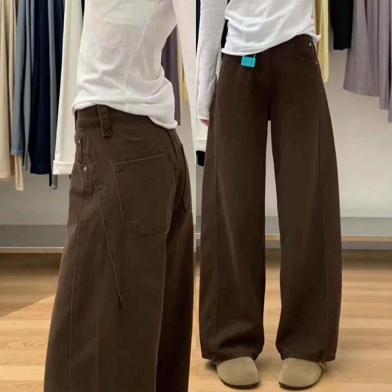 2026 Korean-style brown jeans for women, new spring and autumn models, unisex trendy brand loose straight wide-leg pants 2026 Korean-style brown jeans for women, new spring and autumn models, unisex trendy brand loose straight wide-leg pants