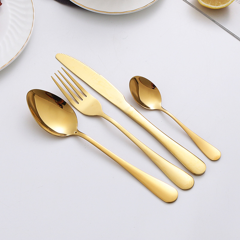 Amazon Cross-Border Stainless Steel Knife Fork Spoon Set Gold-Plated Black Colorful Western Tableware Christmas Gift Box