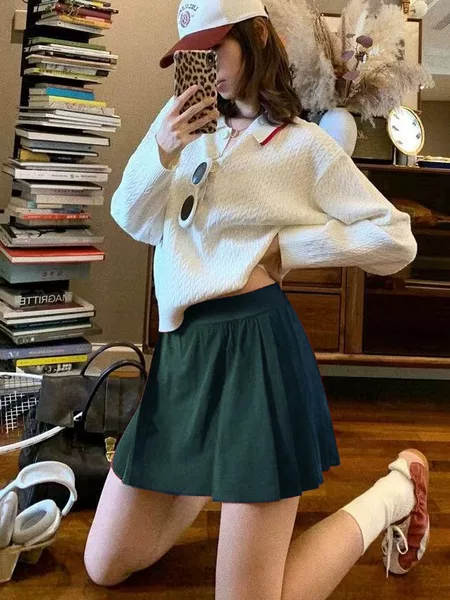 Summer New High-Waisted Tennis Skirt for Women, Wide Pleated Accordion Skirt, Fake Two-Piece Quick-Drying Sun-Protective Golf Skirt