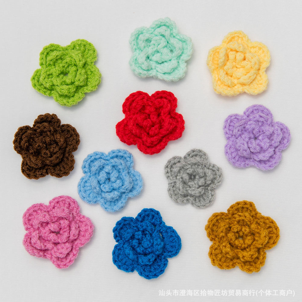 Crochet Factory Direct Supply of Various Handmade Crochet Cotton Yarn Flower Accessories and Materials for Weaving Five-Petal Flowers