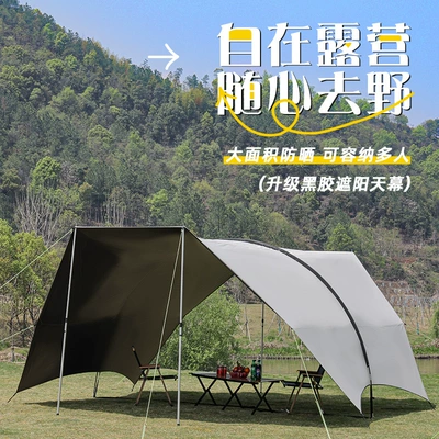 Outdoor Camping Hexagonal Canopy Tent Waterproof Thickened Sun Protection Black Glue Canopy Travel Silver-Coated Sunshade Tent