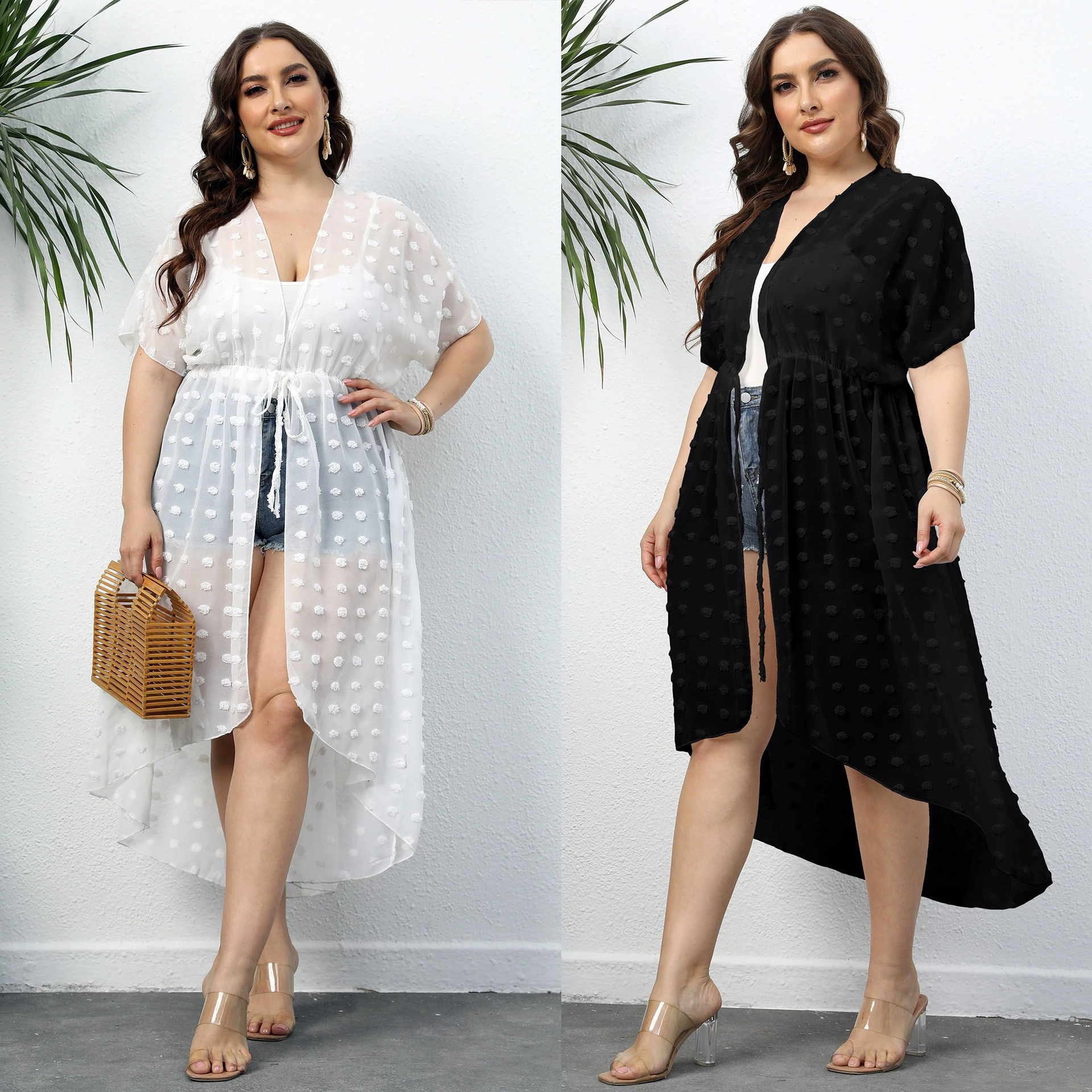 Женское трансграничное пальто больших размеров в горошек, трехмерная шифоновая рубашка, Пляжная Солнцезащитная рубашка, кардиган с неровной повязкой F20118