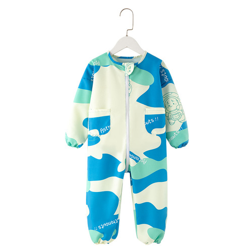 Children's one-piece smock, baby's full body waterproof protective clothing, infant and toddler's anti-dirty crawling suit, eating reverse dressing cover, cotton coat