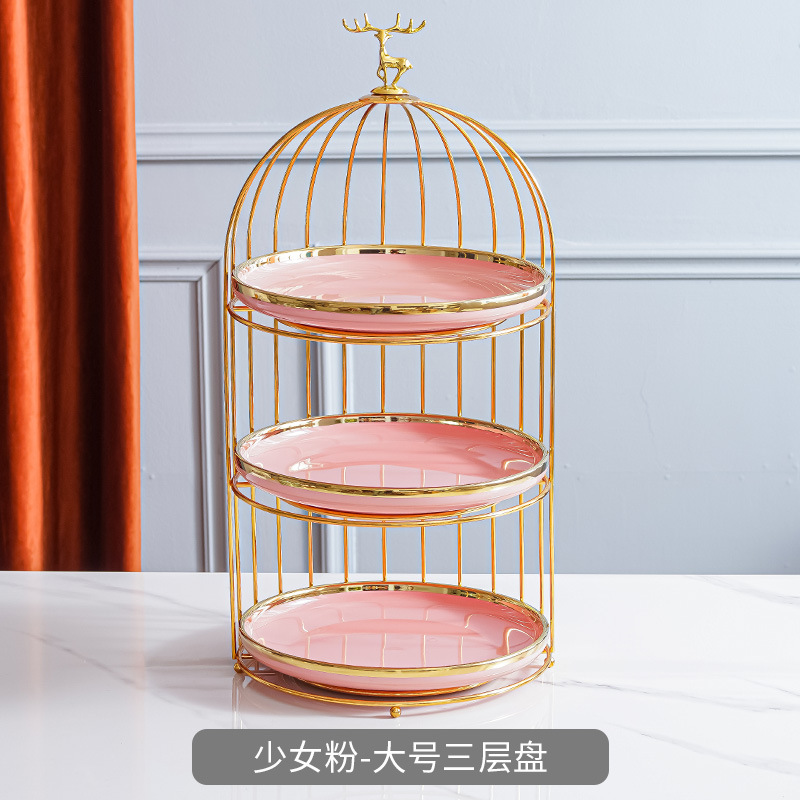 Plato de fruta de cerámica de lujo ligero mesa de café de la sala de estar cesta de frutas en casa plato de pastel de caramelo creativo adornos de almacenamiento de postre de doble capa