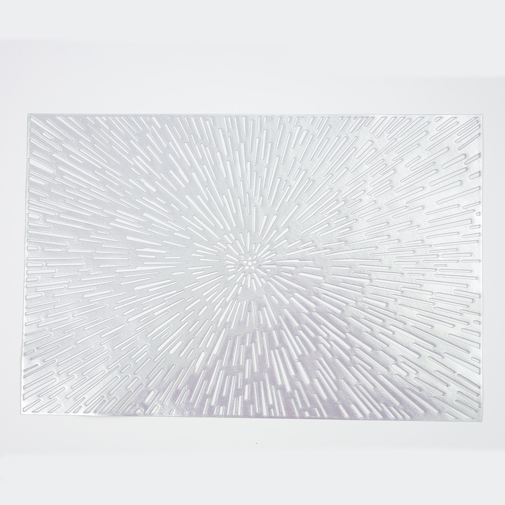 Fuegos artificiales hollow-out placemat ronda patrón de radiación de PVC dorado occidental placemat oro y plata estera de la tabla estera DE LA PLACA DE AISLAMIENTO impermeable