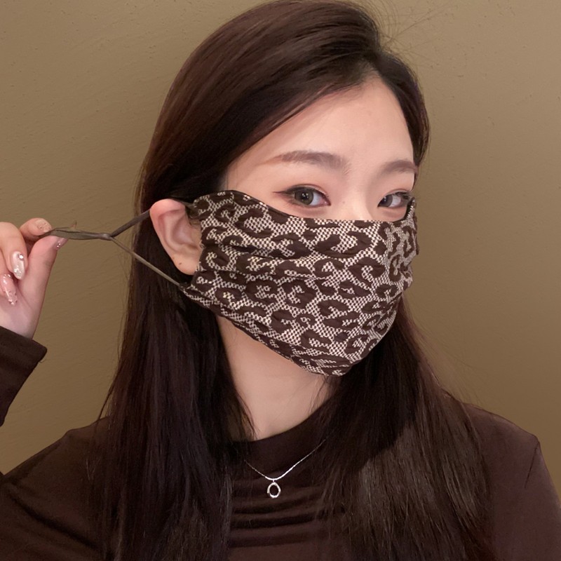 蕾丝冬季加厚可水洗女网纱豹纹时尚成人刺绣女士洋气保暖口罩防风|undefined