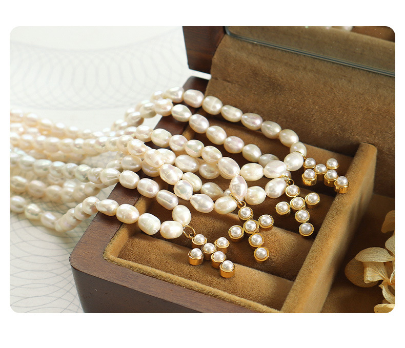 Elegant Cross Pearl Titanium Steel Plating Artificial Pearls Pendant Necklace