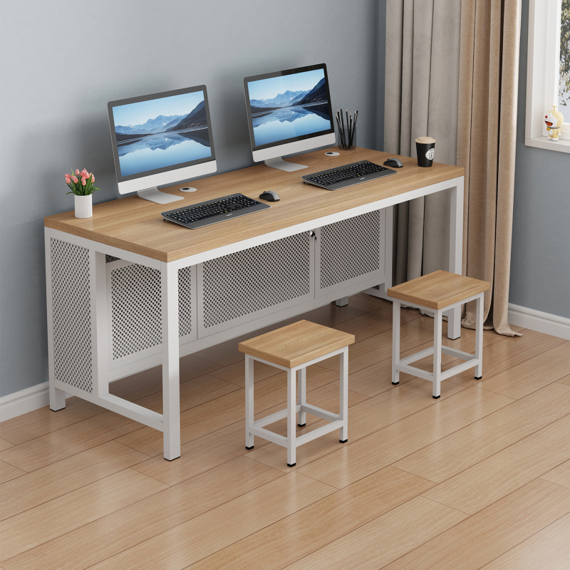 Wholesale School Computer Room Desktop Computer Desks, Training Classroom Microcomputer Room Training Tables, Double Steel Desks and Chairs Set