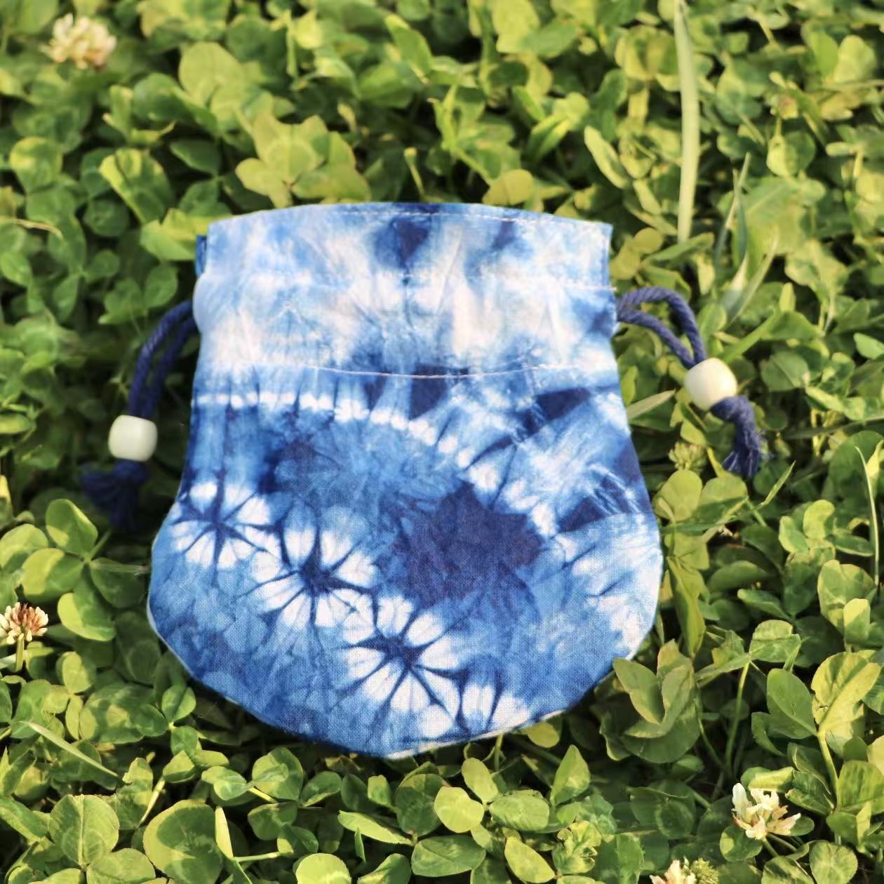 云南民族风手工蓝染扎染零钱包抽拉包扎花颜多选