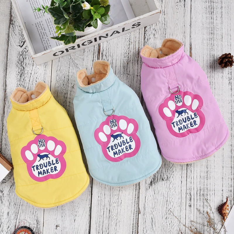 Pet Dogs куртка одежда осенью и зимой теплая собака коготь принт двуногая коджи ведро одежда маленькая собака