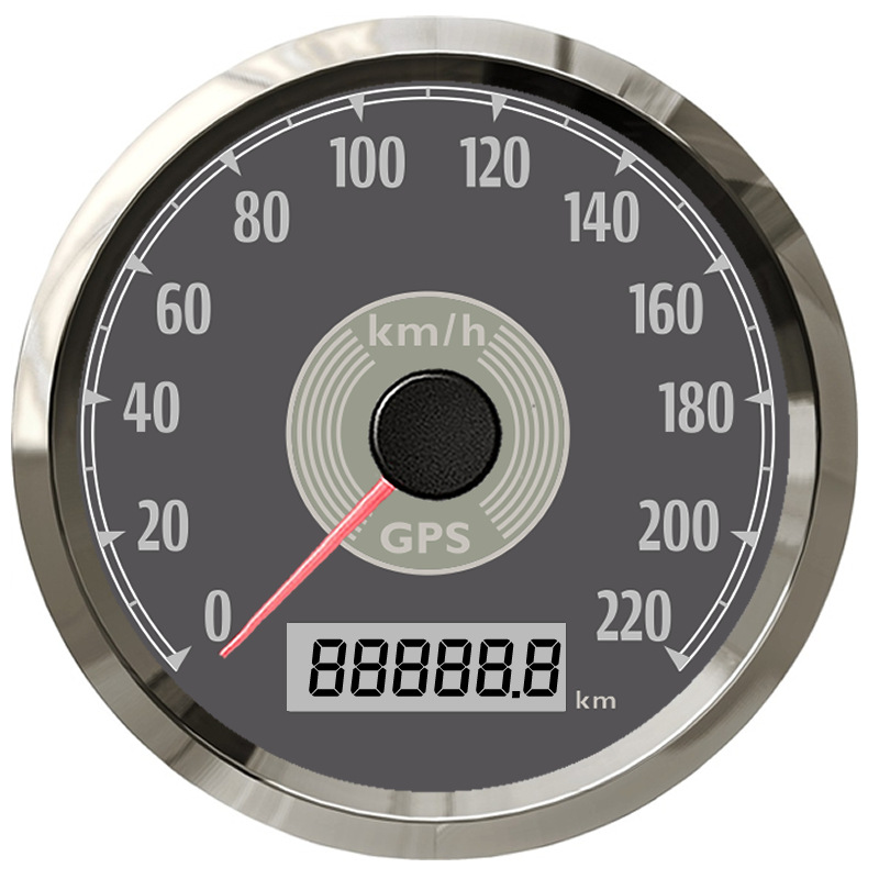 Universal GPS Speedometer: Universal automobile instrument - black-dial-stainless-steel-bezel-220kmh