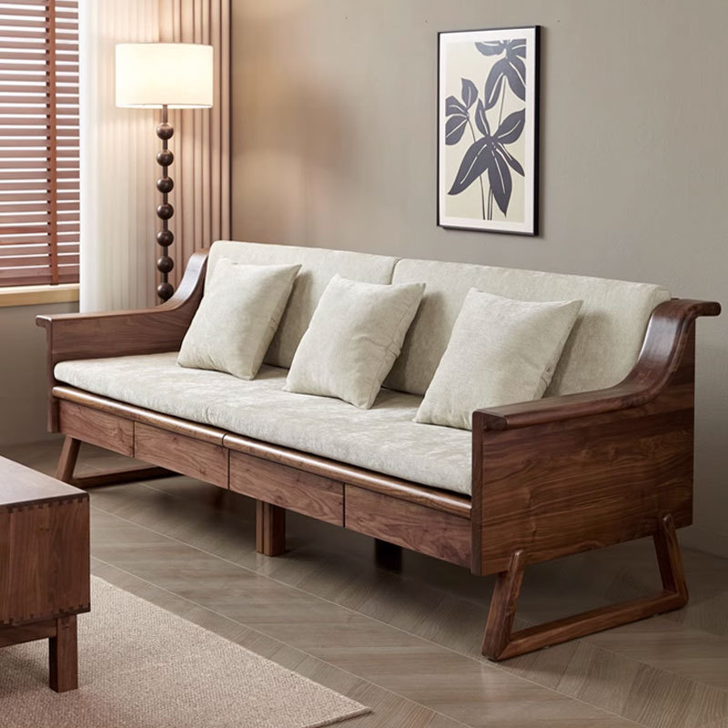 North American Black Walnut Sofa Simple Three or Four Person Living Room Combination Small Apartment New Chinese Style Solid Wood Sofa