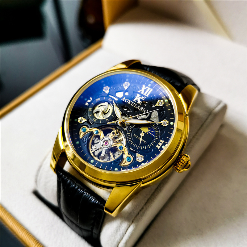 Ogulas reloj hombres de negocios reloj mecánico automático impermeable tourbillon hueco multi-funcional reloj de los hombres 1701