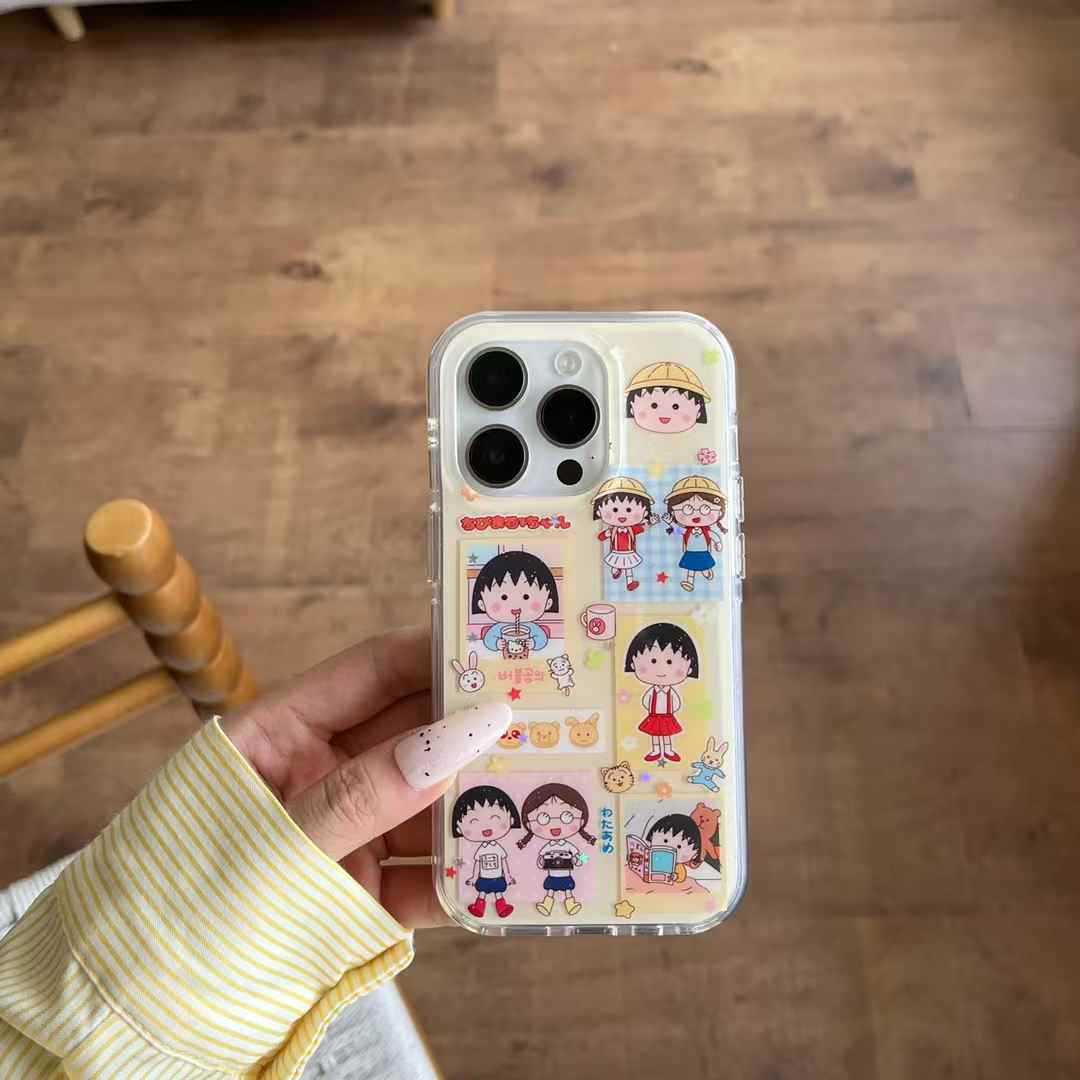 Linda etiqueta ilustración bola chica para iPhone16 Apple 15ProMax funda para teléfono móvil 14 cadena 13 mujer