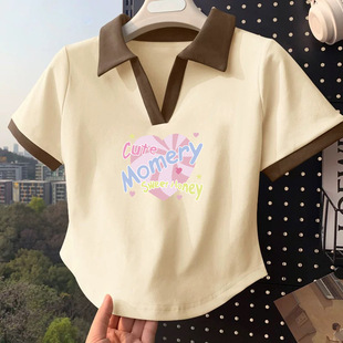 Girls' Pure Cotton Short-Sleeve Polo Shirt Summer Trendy Casual Versatile Student T-Shirt Top
