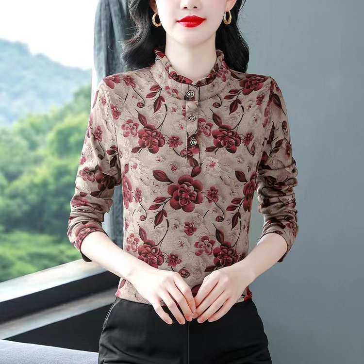 Star Velvet Base Shirt Stylish Fashion Lotus Collar Age-reducing All-match Autumn and Winter New