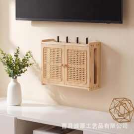 跨境木质壁挂式路由器收纳架电源插板线缆隐藏架墙面路由器装饰盒