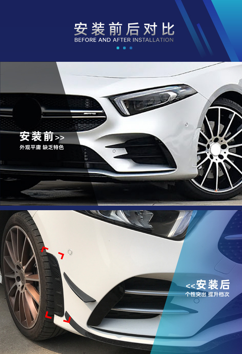 Suitable for Mercedes-Benz A-Class W177 Amg Hatchback and Sedan Front Bumper, Front Lip, Grille Trim, Wind Knife Kit, Cross-Border Modification