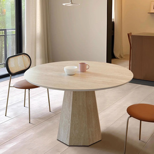 French Roman Travertine Slate Dining Table Modern Simple Mid-Century Style Rectangular Dining Table Designer Home Small Apartment