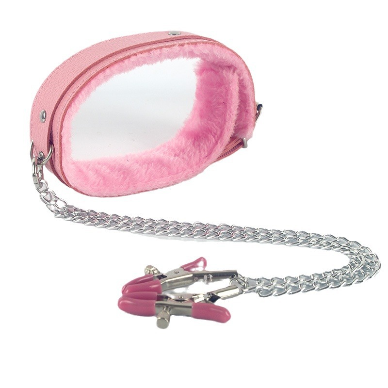 Collier sexy Yiwu New Style avec clips, harnais de cou en cuir et peluche, laisse, accessoires alternatifs pour l'entraînement des tétons et le bondage SM_voghion.com