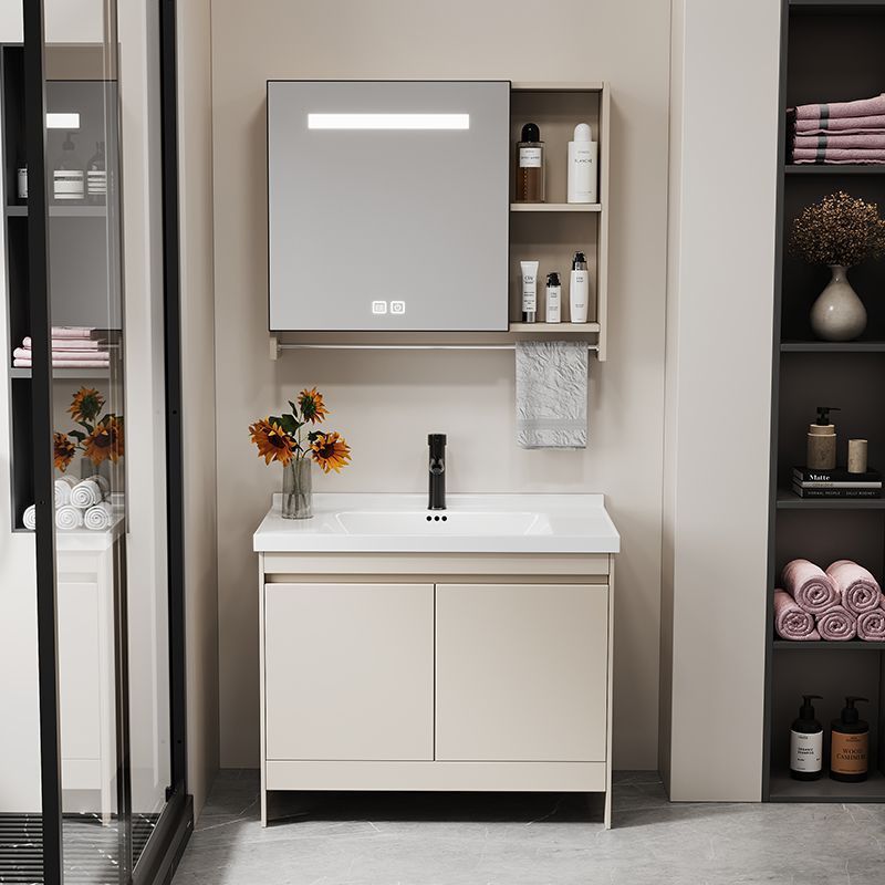 Honeycomb Aluminum Floor-Standing Bathroom Cabinet Set with Integrated Ceramic Washbasin and Countertop for Balcony