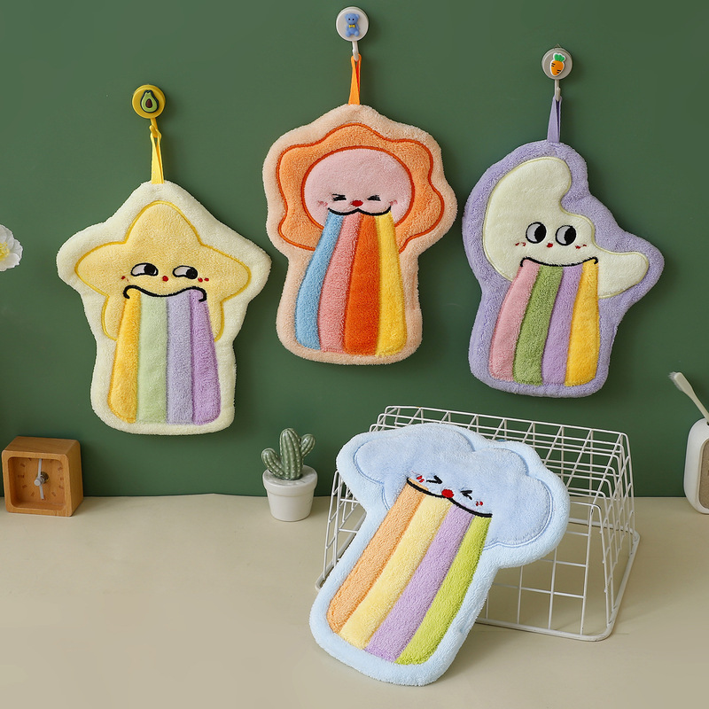 Cross-Border Rainbow Hanging Hand Towel, Coral Fleece, Super Absorbent, Quick-Drying, High Aesthetic Value, for Bathroom and Kitchen Cross-Border Rainbow Hanging Hand Towel, Coral Fleece, Super Absorbent, Quick-Drying, High Aesthetic Value, for Bathroom and Kitchen