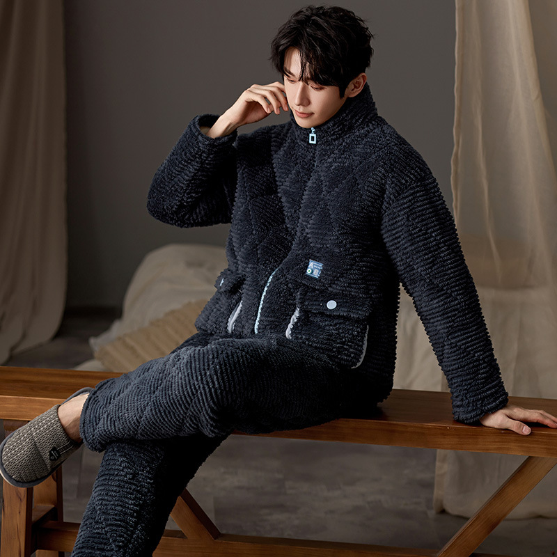 2025 New Men's Pajamas, Winter Comfortable and Casual Stand-Up Collar, Warm and Thickeneded Plus Size Home Clothes That Can Be Worn Outside