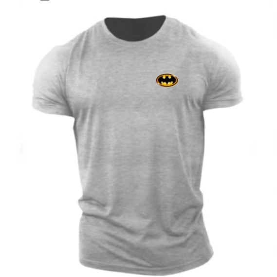 Yellow Batman (Small Logo on Chest) Printed Round Neck Loose Black and Gray Men's T-Shirt Short Sleeves Yellow Batman (Small Logo on Chest) Printed Round Neck Loose Black and Gray Men's T-Shirt Short Sleeves