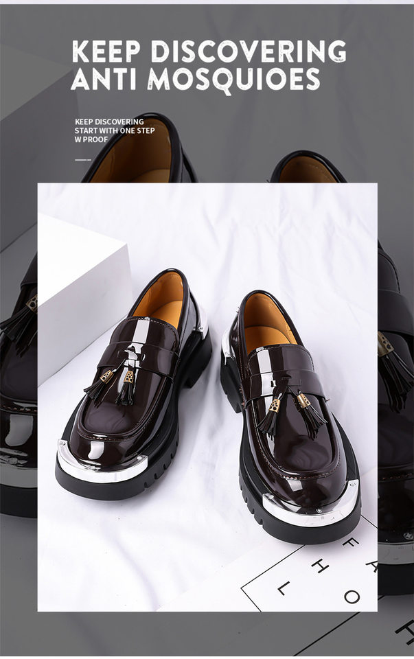 Giày lười nam da PU cổ thấp mũi vuông, giày da nam phong cách casual, form rộng — màu nâu, đen chi tiết 4