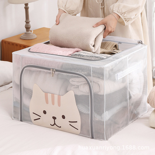 Transparent Cat Head Storage Box, Waterproof Clothing Folding Steel Frame Box, Clothing Organizer, Bazaar Box, Quilt Storage, Wholesale