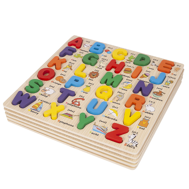 Niños mayúsculas y minúsculas letras inglesas tablero de agarre de madera 1-6 juguetes educativos de educación temprana cognitiva de aprendizaje del bebé al por mayor