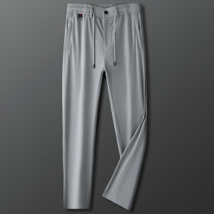 2025 New Summer Men's Plus Size Elastic Waist Business Casual Pants for Fat Men Thin Pants