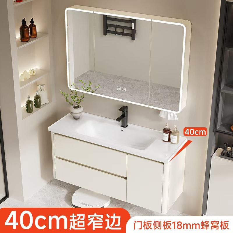 Profundidad de 40cm de ancho panal de abeja muy estrecha larga combinación de gabinete de baño tipo pequeño gabinete de cerámica integral de borde estrecho