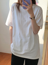 白色短袖T恤女装潮ins春装2022年新款宽松纯棉夏季内搭打底衫上衣