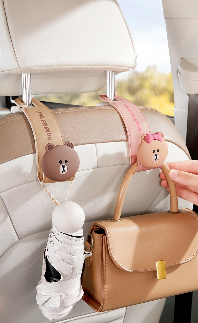 Brown Bear Foldable Car Hook for the Back of the Car Seat, Multifunctional Storage Rack for Car Accessories