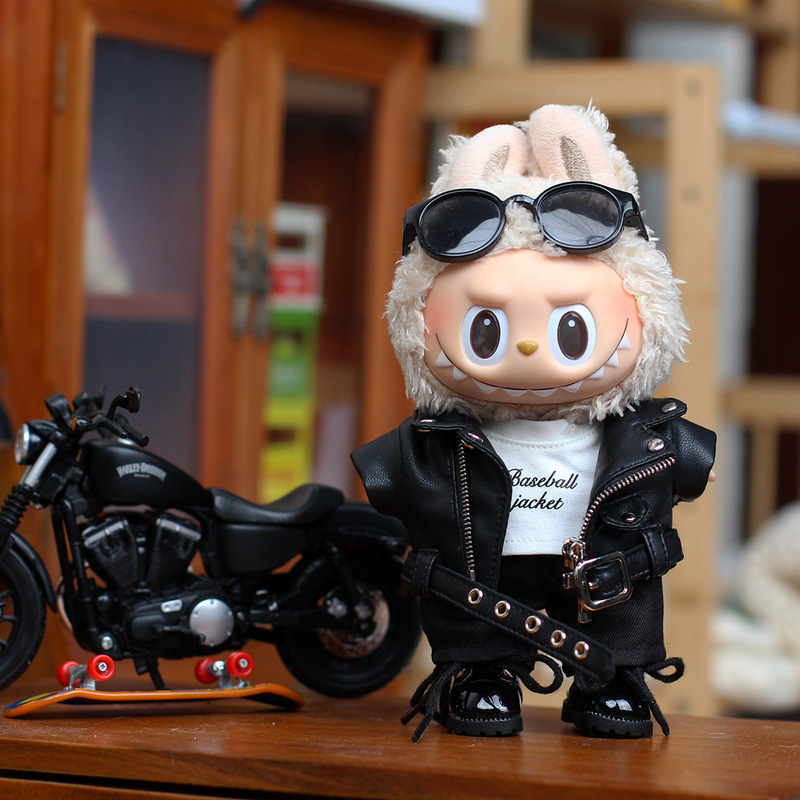 Baby Clothes Only] First/Third Generation Labubu Baby Clothes, Vinyl Doll Clothes, Heavy Motorcycle Clothes, Heart-Warming Macaron