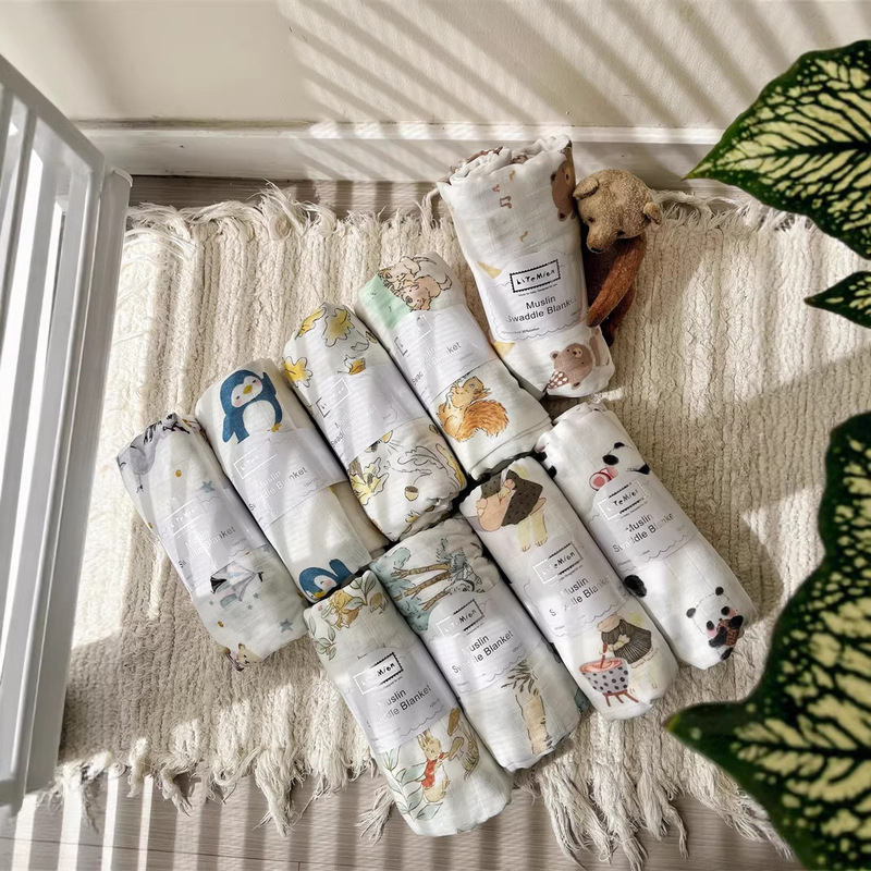 New Style Wrapping Towel Yarn Bamboo Fiber Newborn Birth Room Package Single Baby Swaddle Towel Z Gauze Blanket Cover Blanket Bath Towel